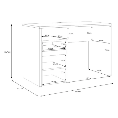 Biurko 110x55 cm z szufladą i szafką  Dąb Artisan/Grafit